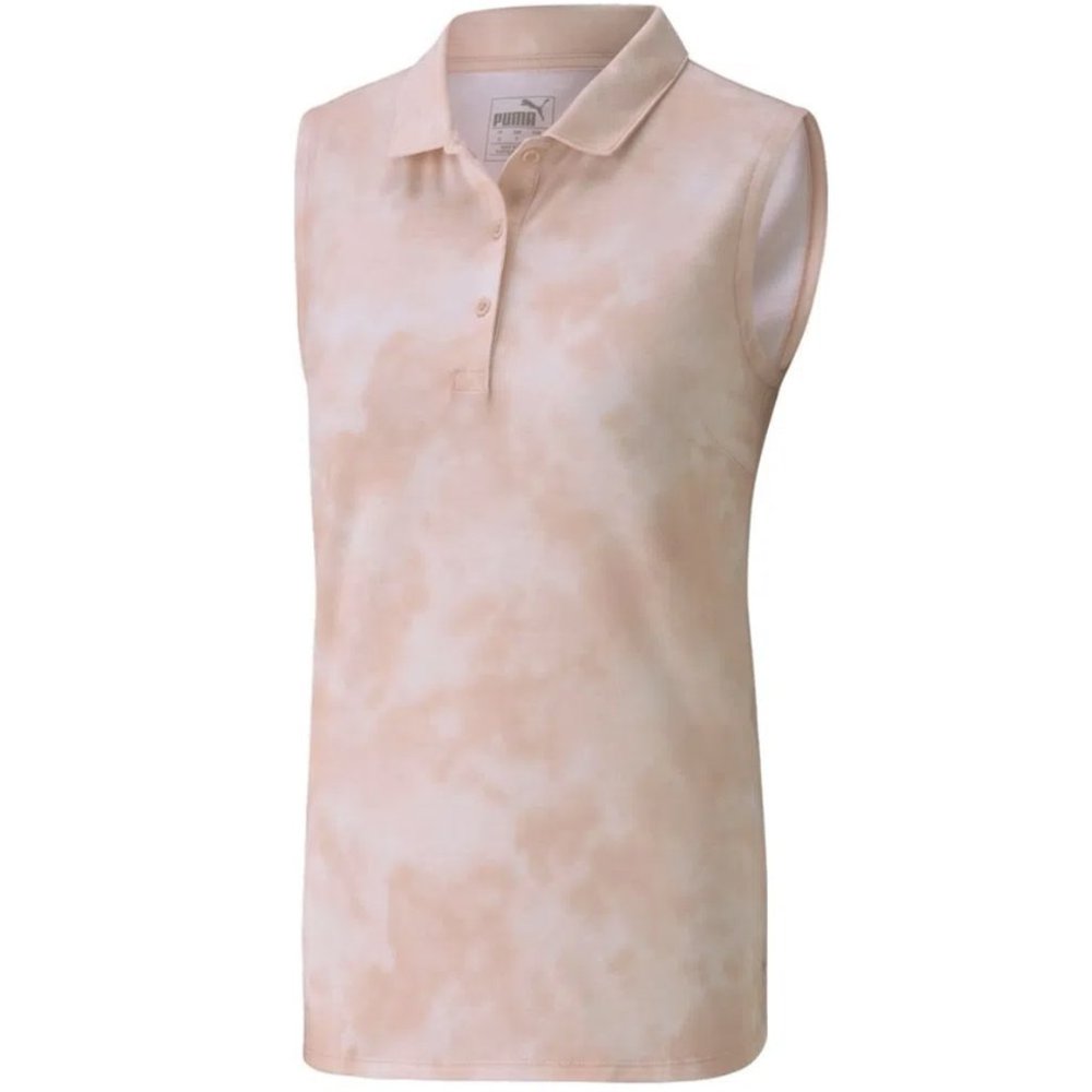 NEW PUMA Women's Floral Dye Sleeveless Golf Polo Size Small Peachskin NWT